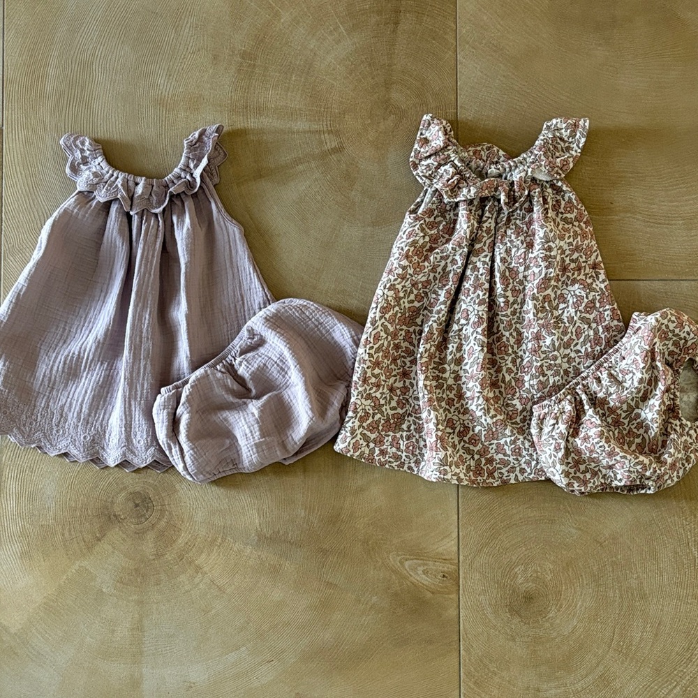 Quincy Mae 2 Dresses Floral and Solid Baby Dress Set with Bloomers